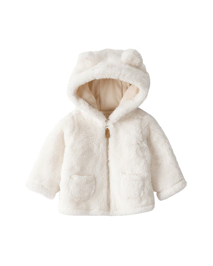 Casaco bebê peluciado com capuz urso - off-white | Carter's