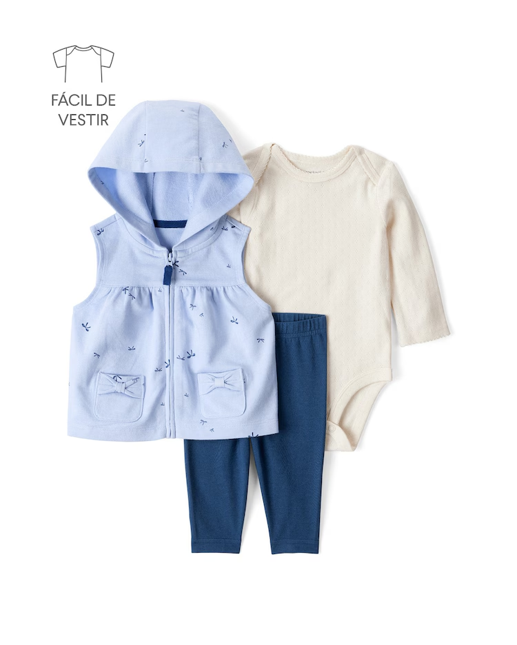 Conjunto longo bebê 3 peças capuz e laços - multicor | Carter's